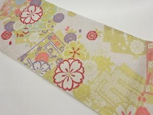 源氏香に桜模様織出し袋帯